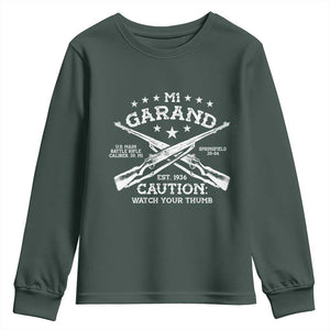 M1 Garand Rifle Gun WWII Watch Your Thumb EST 1936 Youth Sweatshirt TS11 Dark Forest Green Print Your Wear