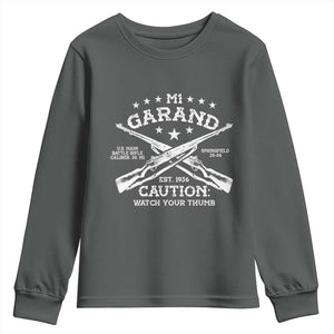 M1 Garand Rifle Gun WWII Watch Your Thumb EST 1936 Youth Sweatshirt TS11 Dark Heather Print Your Wear