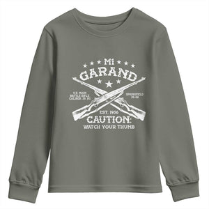 M1 Garand Rifle Gun WWII Watch Your Thumb EST 1936 Youth Sweatshirt TS11 Military Green Print Your Wear