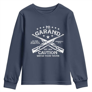 M1 Garand Rifle Gun WWII Watch Your Thumb EST 1936 Youth Sweatshirt TS11 Navy Print Your Wear