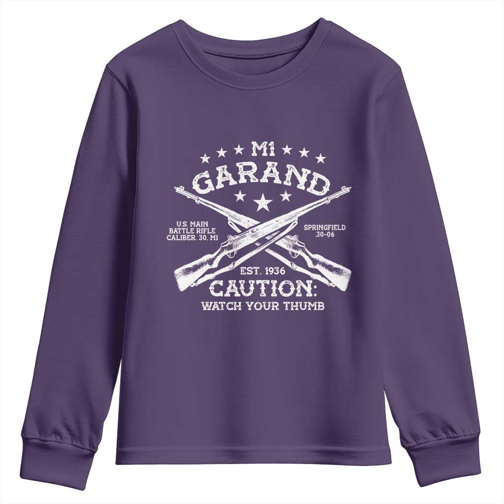 M1 Garand Rifle Gun WWII Watch Your Thumb EST 1936 Youth Sweatshirt TS11 Purple Print Your Wear