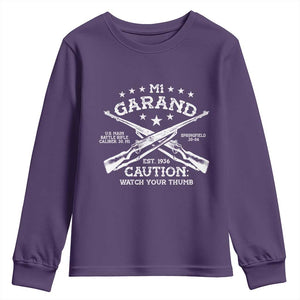 M1 Garand Rifle Gun WWII Watch Your Thumb EST 1936 Youth Sweatshirt TS11 Purple Print Your Wear