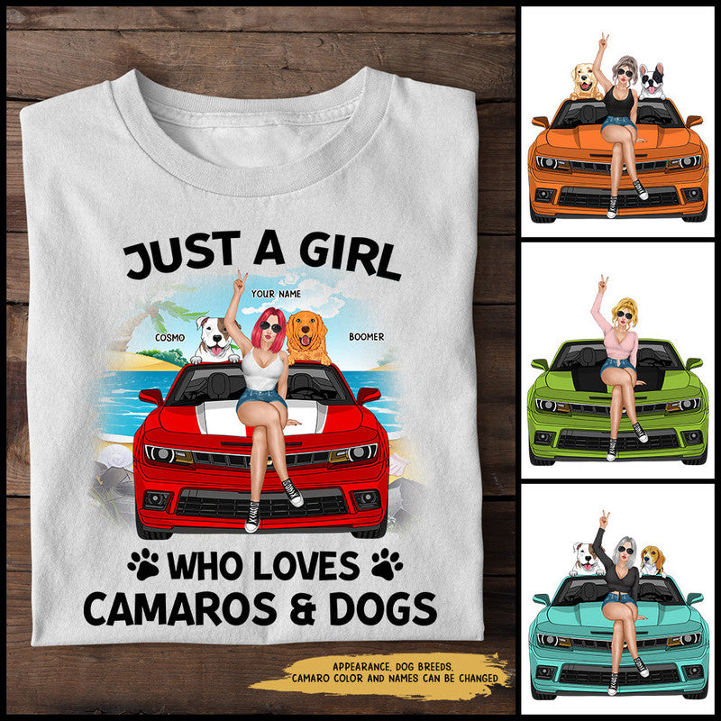 Custom JP Tee Shirts Just A Girl Who Loves Camaros and Dogs CTM Youth Custom - Printyourwear