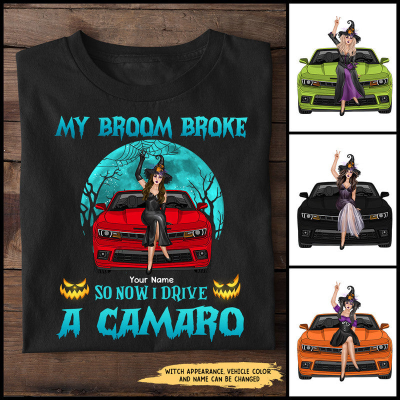 Custom JP Tee Shirts My Broom Broke So Now I Drive A Camaro NO.1 Halloween Vibes CTM Youth Custom - Printyourwear