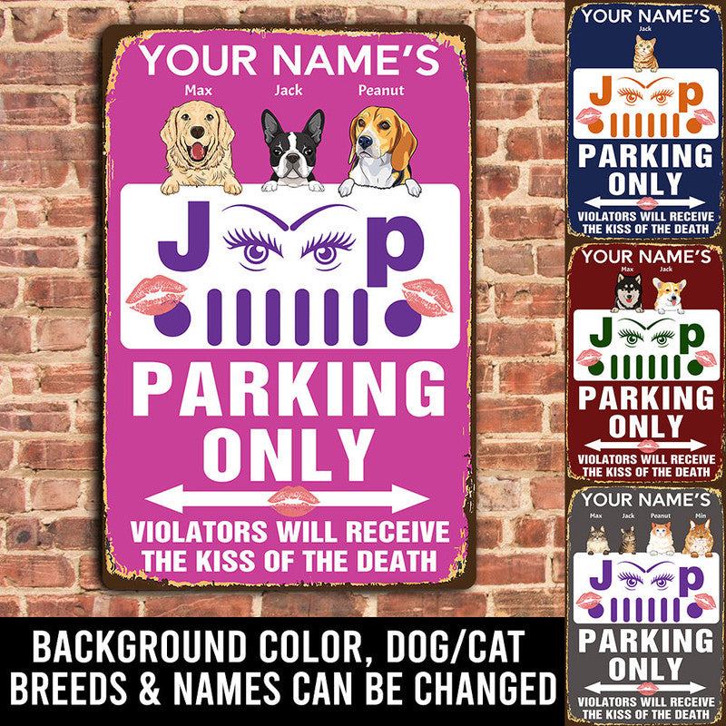 Personalized JP Metal Sign Girl JP Parking Kiss Dog Cat CTM One Size 24x18 inch (60.96x45.72 cm) Custom - Printyourwear