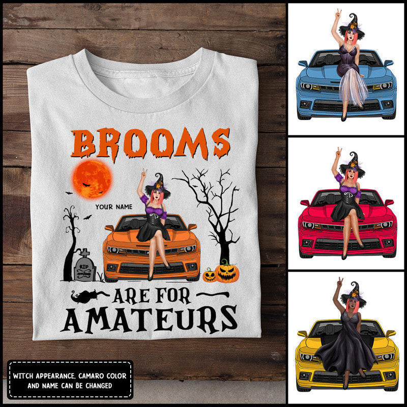 Custom JP Tee Shirts Brooms Are For Amateurs Witch With Camaro Halloween Vibes CTM Youth Custom - Printyourwear