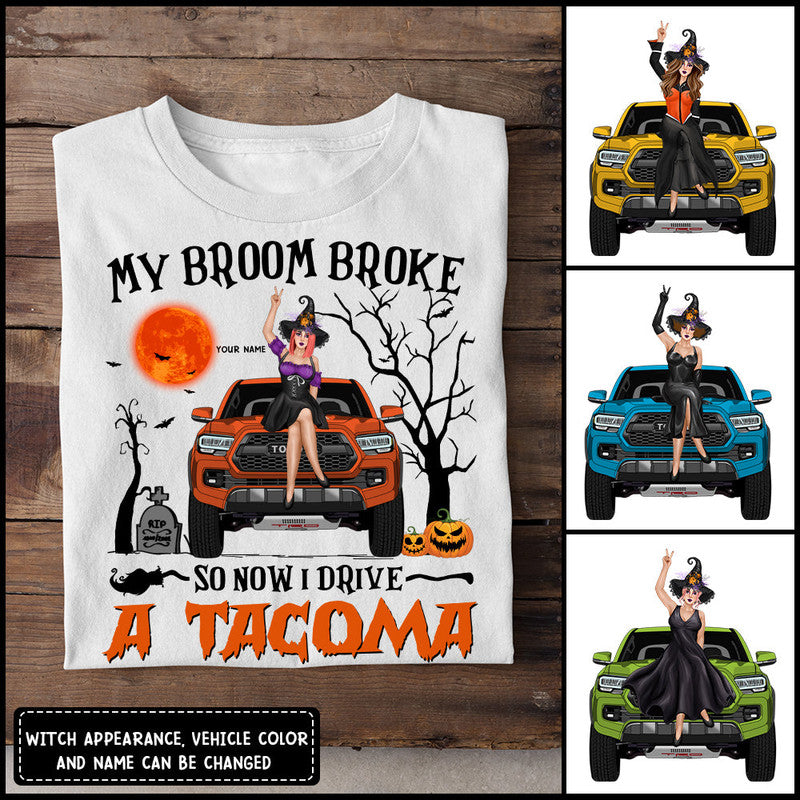 Custom JP Tee Shirts My Broom Broke So Now I Drive A Tacoma Halloween Vibes CTM Youth Custom - Printyourwear