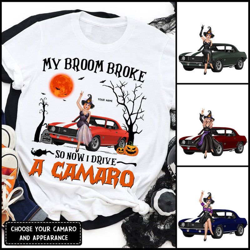 Custom JP Tee Shirts My Broom Broke So Now I Drive A Camaro NO.2 Halloween Vibes CTM Youth Custom - Printyourwear