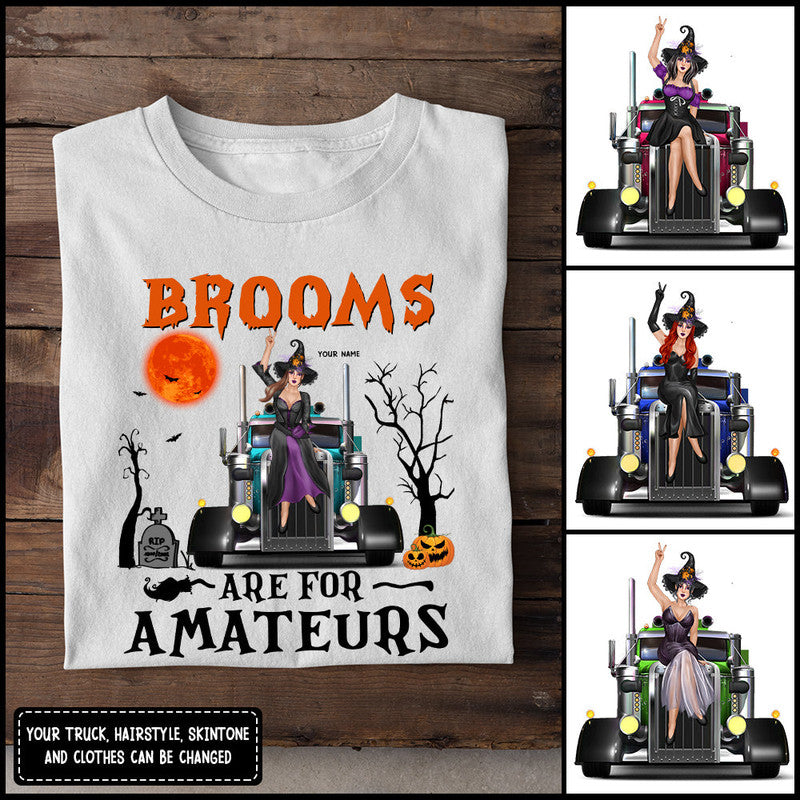 Custom JP Tee Shirts Brooms Are For Amateurs Trucker Version 2 Halloween Vibes CTM Youth Custom - Printyourwear