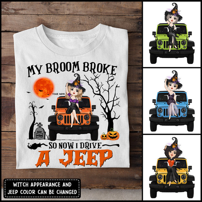 Custom JP Tee Shirts My Broom Broke So Now I Drive A JP Chibi Witch Halloween Vibes CTM Youth Custom - Printyourwear