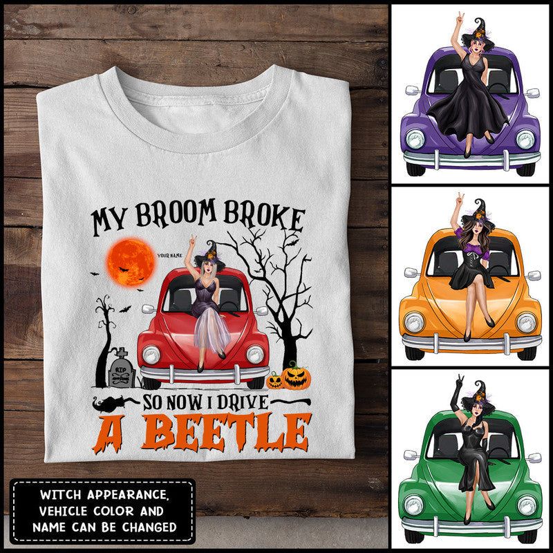 Custom JP Tee Shirts My Broom Broke So Now I Drive A Beetle Halloween Vibes CTM Youth Custom - Printyourwear