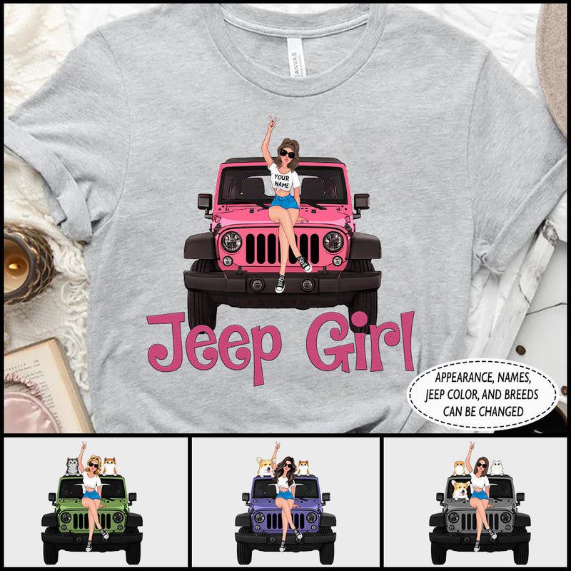 Custom Jeep Tee Shirts Jeep Girl With Her Dogs Cats NO.1 CTM Custom - Printyourwear