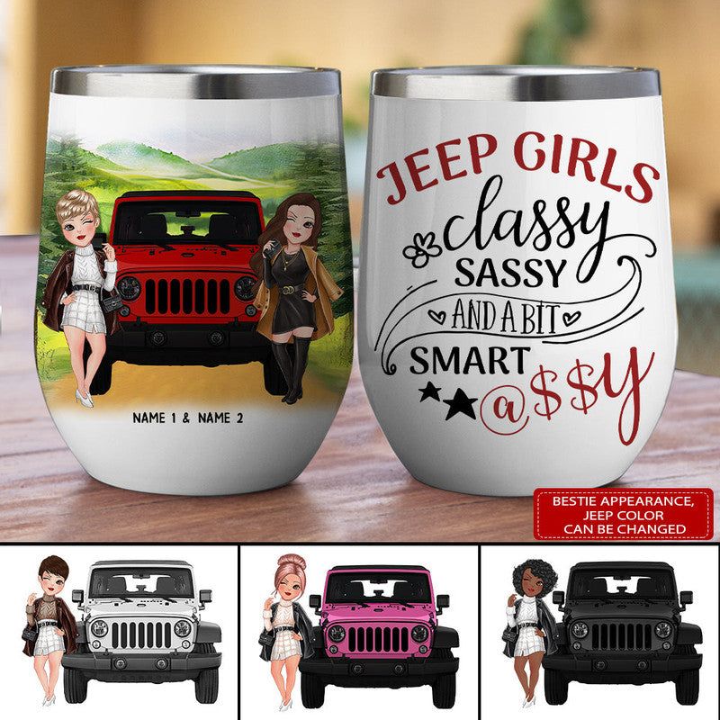 Personalized JP Girl Wine Tumbler Classy Sassy and A Bit Smart JP Bestie Gift CTM 12 OZ Custom - Printyourwear