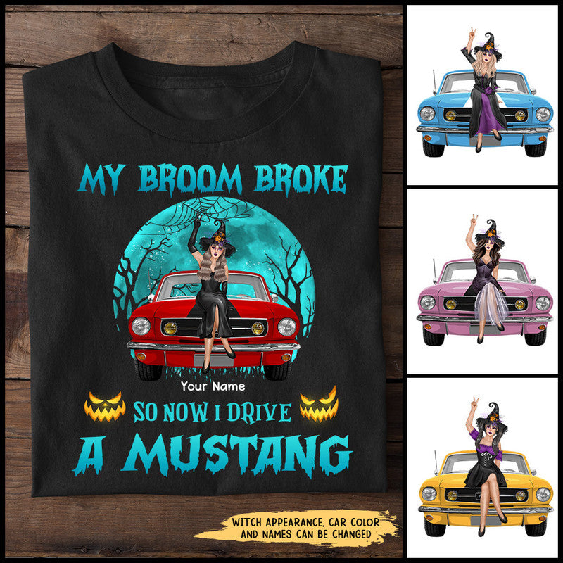 Custom JP Tee Shirts My Broom Broke So Now I Drive A Mustang NO.2 Halloween Vibes CTM Youth Custom - Printyourwear