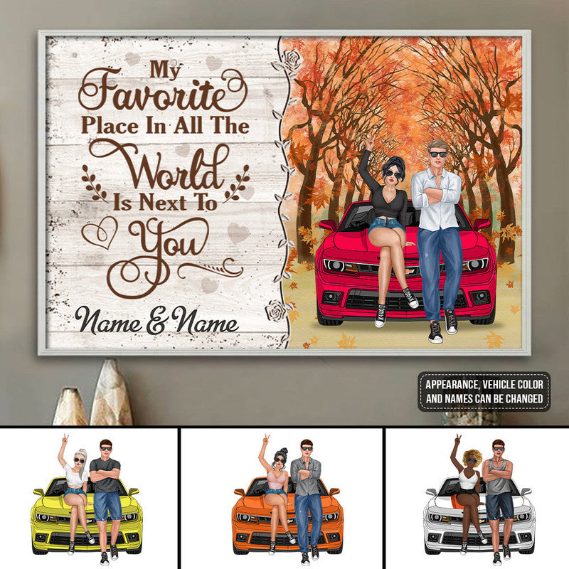 Personalized JP Poster My Favourite Place In All The World Is Next To You Camaro Couple CTM Canvas Custom - Printyourwear