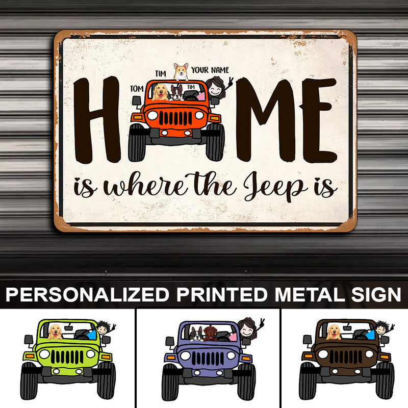 Personalized JP Metal Sign Home Is Where JP Is Dog CTM One Size 24x18 inch (60.96x45.72 cm) Custom - Printyourwear