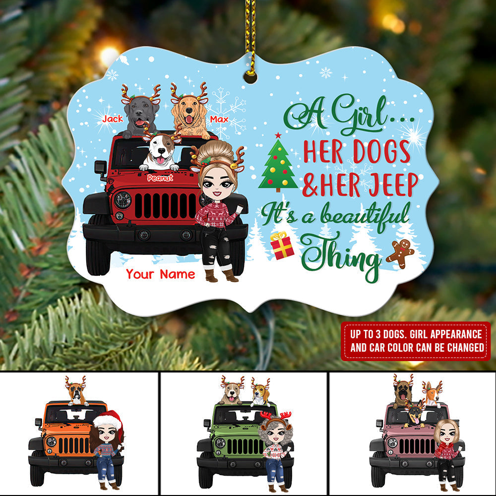 Personalized Jeep Christmas Ornaments A Girl Her Dogs and Her Jeep Its A Beautiful Thing CTM