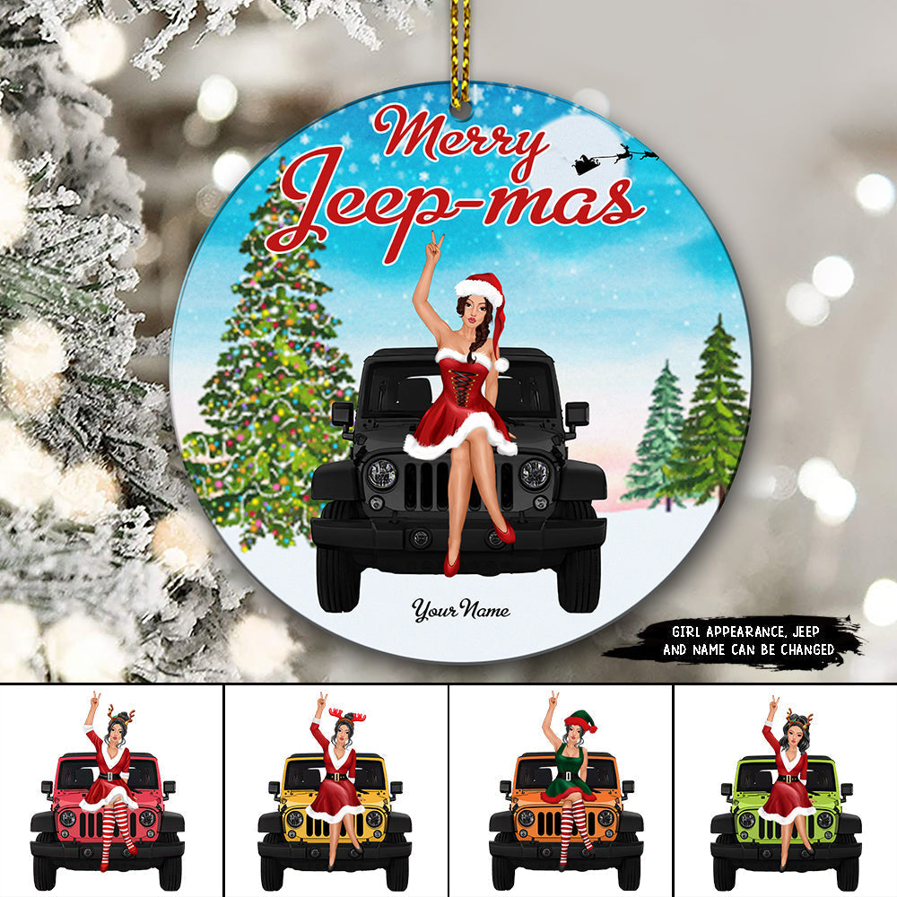 Personalized Jeep Christmas Ornaments Jeep Girl Merry Jeep Mas CTM Ornament Custom - Printyourwear