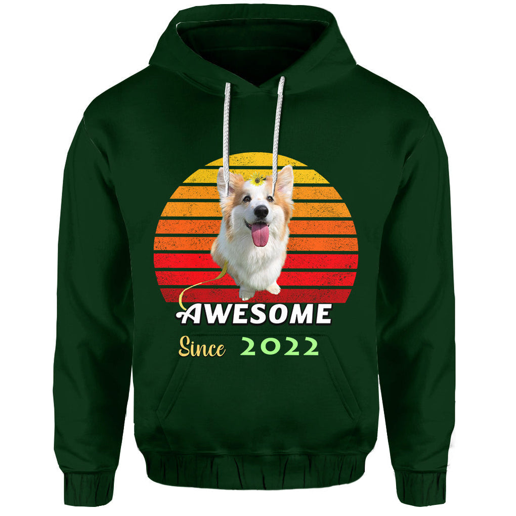 Personalized Photo Hoodie for Your Dog Awesome Since 2022 with Retro Vintage Background CTM Youth Custom - Printyourwear