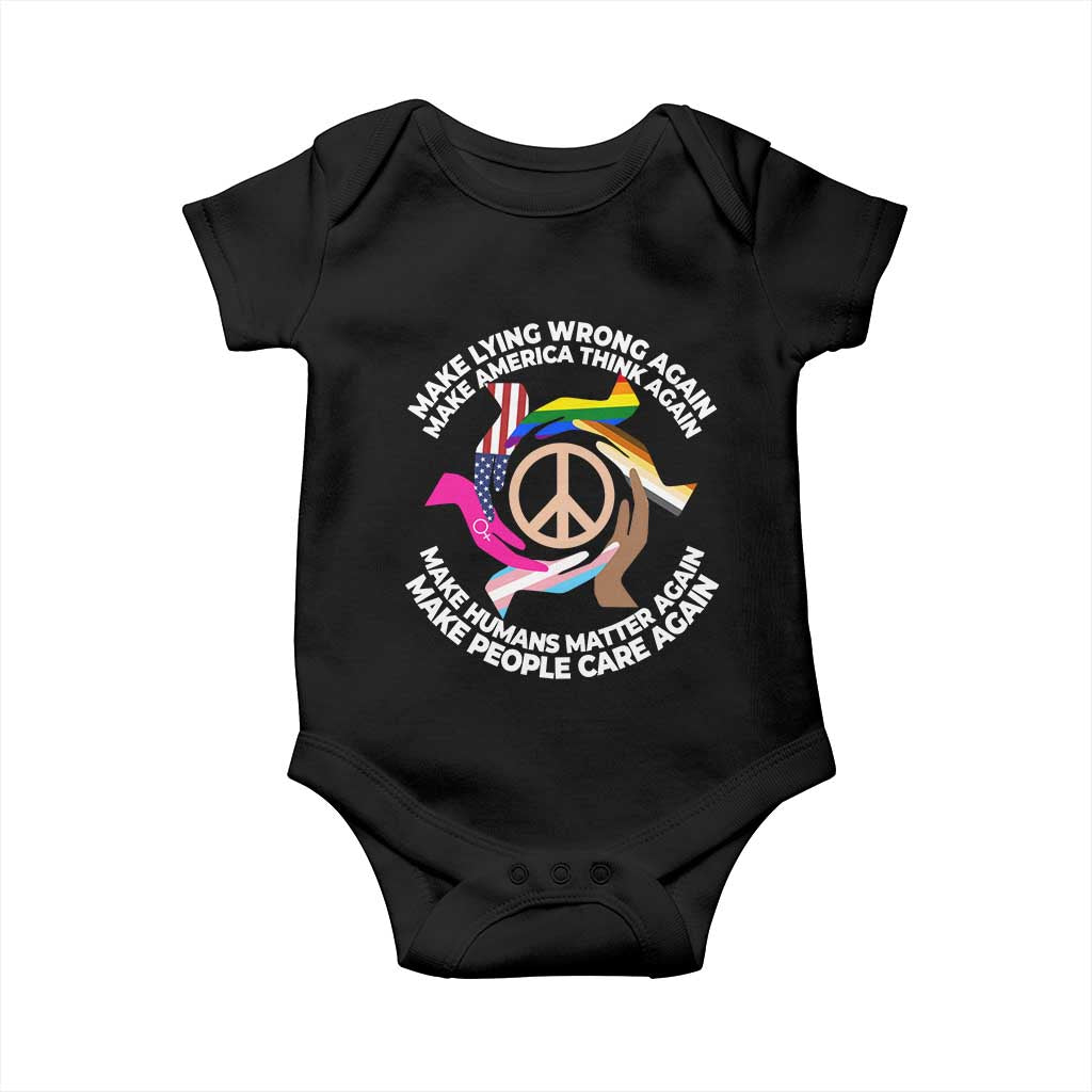 Make Lying Wrong Again Make America Think Again Baby Onesie Humans Rights Hand Peace TS11 Black Print Your Wear