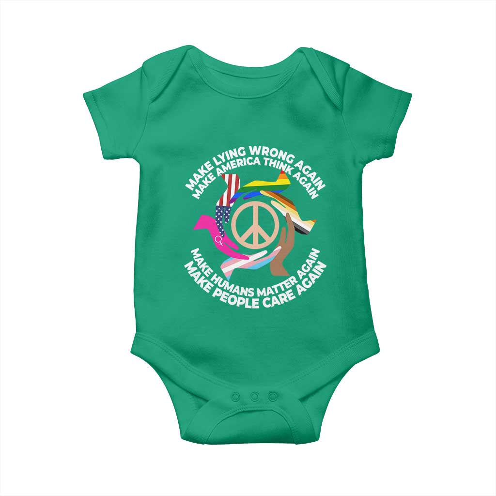Make Lying Wrong Again Make America Think Again Baby Onesie Humans Rights Hand Peace TS11 Irish Green Print Your Wear