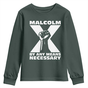 Malcolm X Power Fist Youth Sweatshirt Civil Rights Leader Pride Bold Statement TS02 Dark Forest Green Print Your Wear