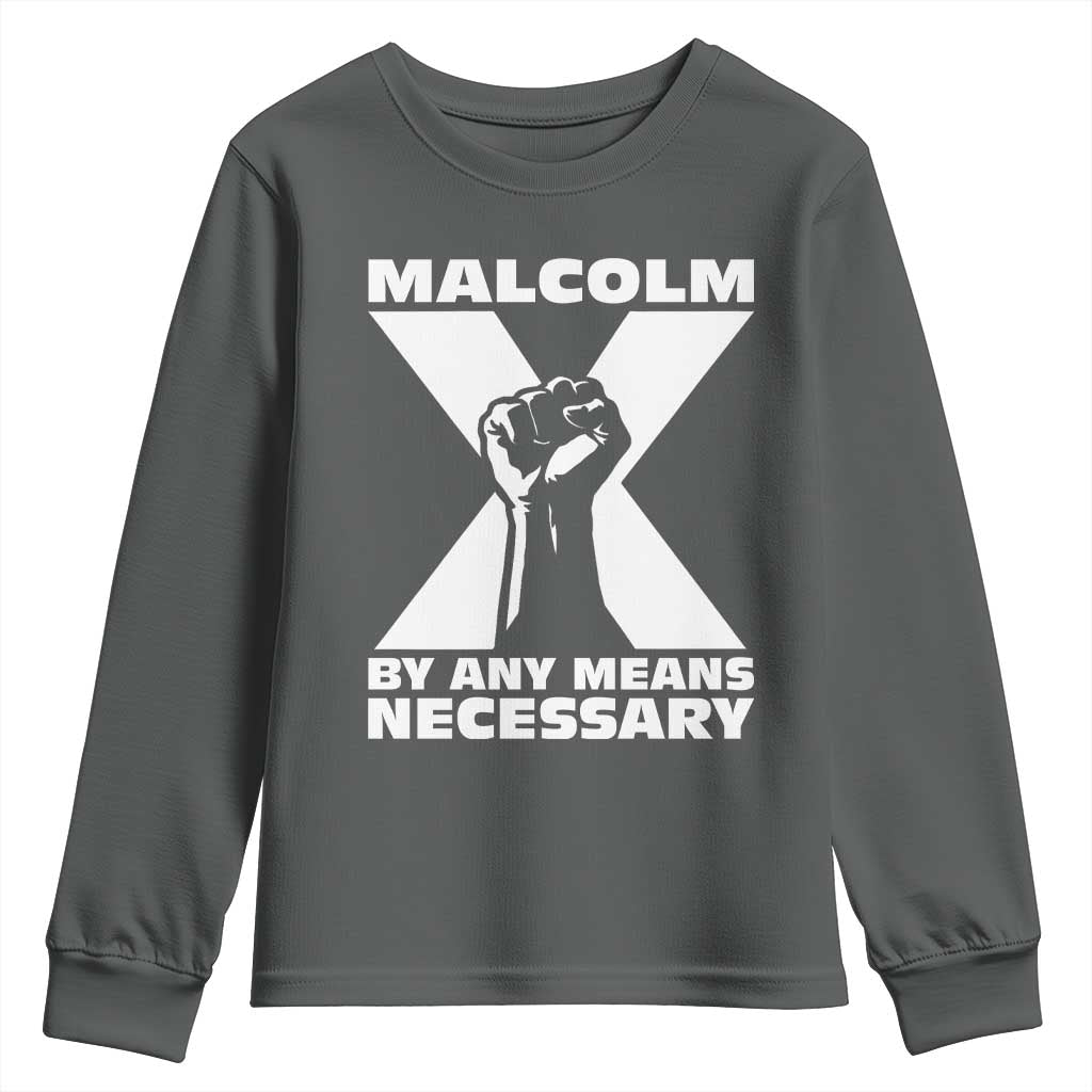 Malcolm X Power Fist Youth Sweatshirt Civil Rights Leader Pride Bold Statement TS02 Dark Heather Print Your Wear