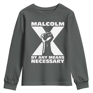 Malcolm X Power Fist Youth Sweatshirt Civil Rights Leader Pride Bold Statement TS02 Dark Heather Print Your Wear