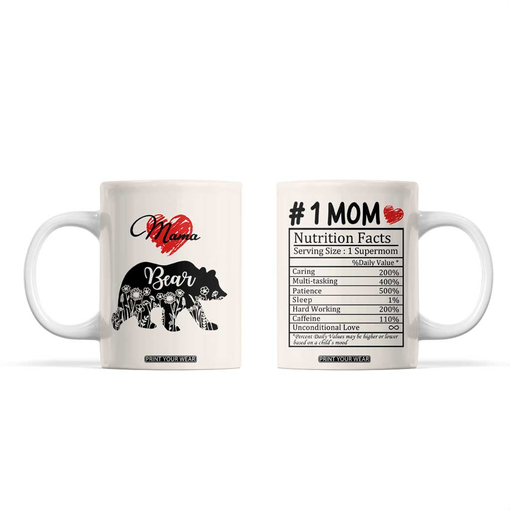 Mama Bear Coffee Mug #1 Mom Nutrition Facts Floral Bear Mother’s Day Gift - PrintYourWear Size: 11oz Color: Beige