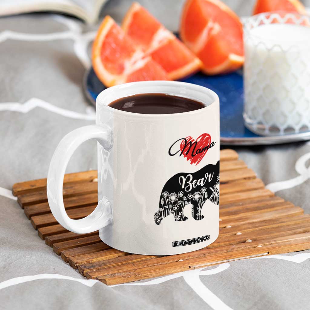 Mama Bear Coffee Mug #1 Mom Nutrition Facts Floral Bear Mother’s Day Gift - PrintYourWear Size: 11oz Color: Beige