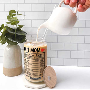 Mama Bear Glass Can #1 Mom Nutrition Facts Floral Bear Mother’s Day Gift - PrintYourWear Size: 12 oz Color: Beige