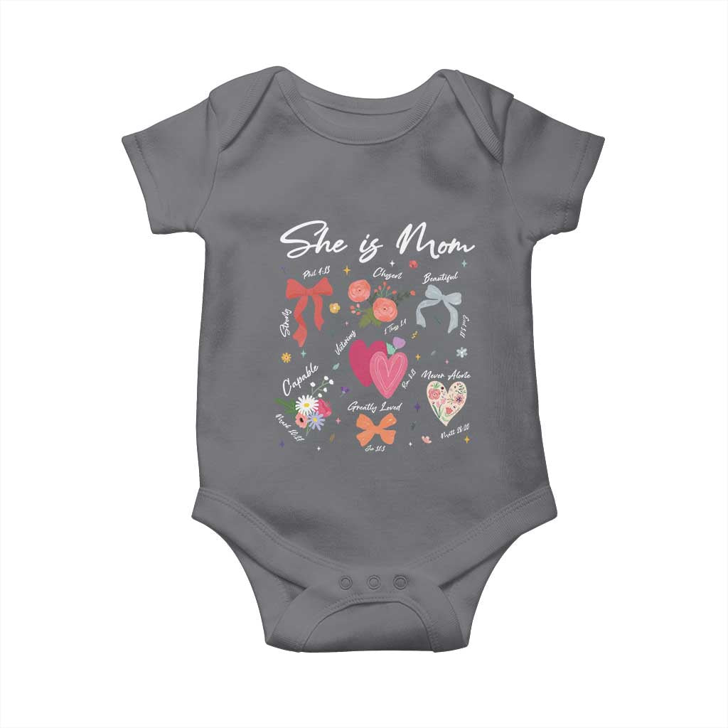 Mama Christian Religious Baby Onesie She Is Mom Mother's Day Jesus Flowers Bow TS11 Charcoal Print Your Wear