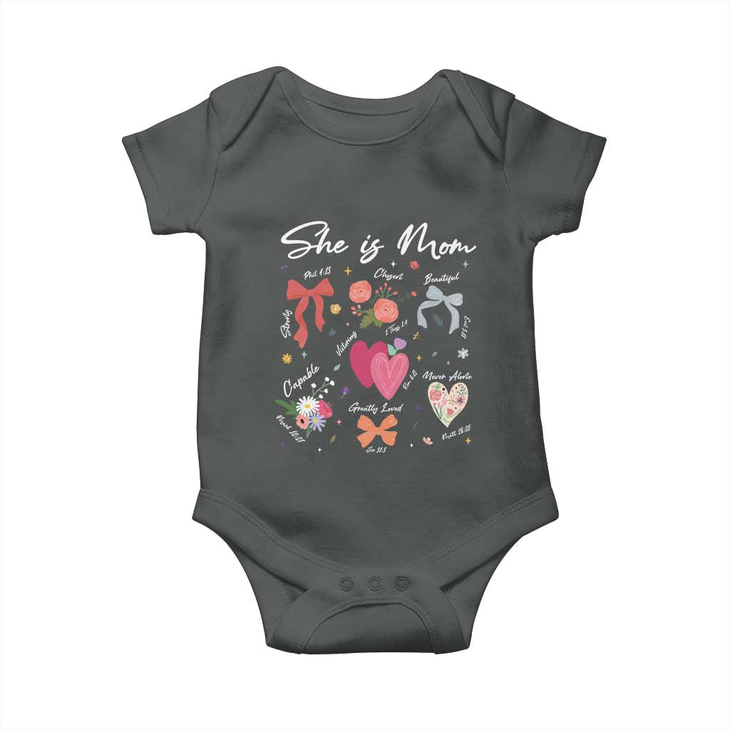 Mama Christian Religious Baby Onesie She Is Mom Mother's Day Jesus Flowers Bow TS11 Dark Heather Print Your Wear