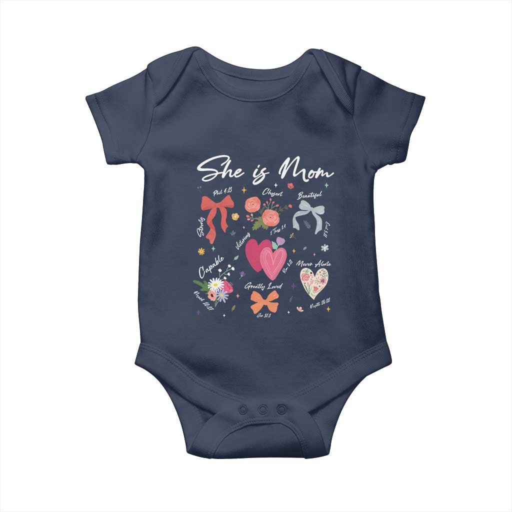 Mama Christian Religious Baby Onesie She Is Mom Mother's Day Jesus Flowers Bow TS11 Navy Print Your Wear