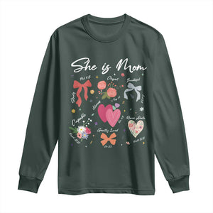 Mama Christian Religious Long Sleeve Shirt She Is Mom Mother's Day Jesus Flowers Bow TS11 Dark Forest Green Print Your Wear
