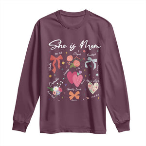 Mama Christian Religious Long Sleeve Shirt She Is Mom Mother's Day Jesus Flowers Bow TS11 Maroon Print Your Wear