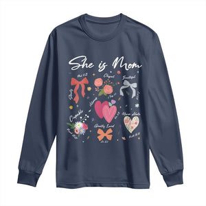 Mama Christian Religious Long Sleeve Shirt She Is Mom Mother's Day Jesus Flowers Bow TS11 Navy Print Your Wear