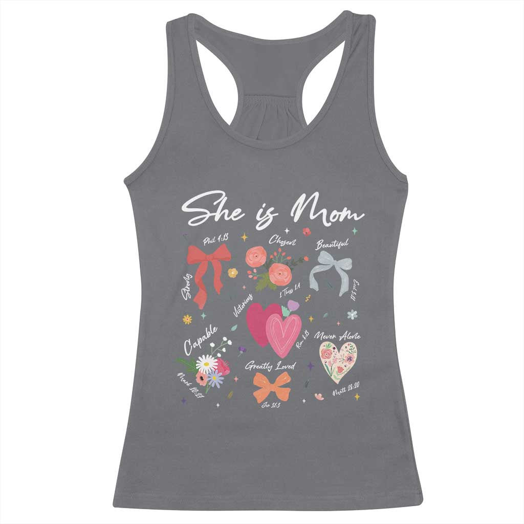 Mama Christian Religious Racerback Tank Top She Is Mom Mother's Day Jesus Flowers Bow TS11 Charcoal Print Your Wear