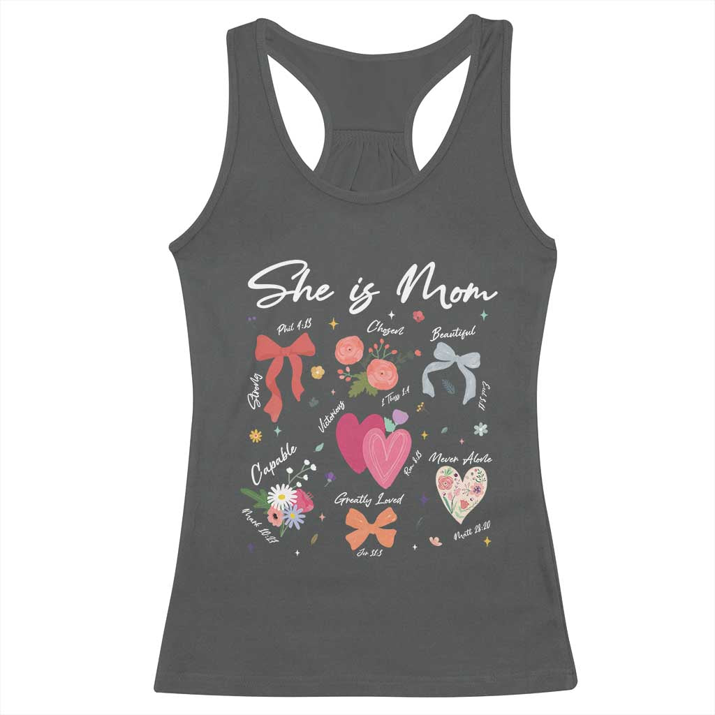 Mama Christian Religious Racerback Tank Top She Is Mom Mother's Day Jesus Flowers Bow TS11 Dark Heather Print Your Wear