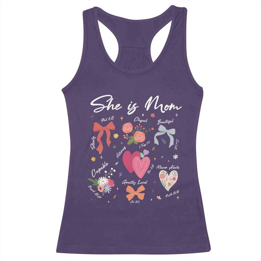 Mama Christian Religious Racerback Tank Top She Is Mom Mother's Day Jesus Flowers Bow TS11 Purple Print Your Wear
