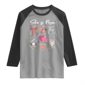 Mama Christian Religious Raglan Shirt She Is Mom Mother's Day Jesus Flowers Bow TS11 Sport Gray Black Print Your Wear