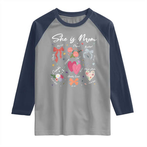 Mama Christian Religious Raglan Shirt She Is Mom Mother's Day Jesus Flowers Bow TS11 Sport Gray Navy Print Your Wear