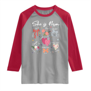 Mama Christian Religious Raglan Shirt She Is Mom Mother's Day Jesus Flowers Bow TS11 Sport Gray Red Print Your Wear