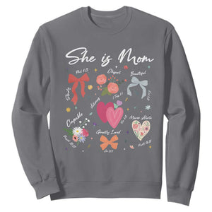 Mama Christian Religious Sweatshirt She Is Mom Mother's Day Jesus Flowers Bow TS11 Charcoal Print Your Wear