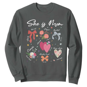 Mama Christian Religious Sweatshirt She Is Mom Mother's Day Jesus Flowers Bow TS11 Dark Heather Print Your Wear