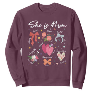 Mama Christian Religious Sweatshirt She Is Mom Mother's Day Jesus Flowers Bow TS11 Maroon Print Your Wear
