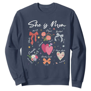 Mama Christian Religious Sweatshirt She Is Mom Mother's Day Jesus Flowers Bow TS11 Navy Print Your Wear