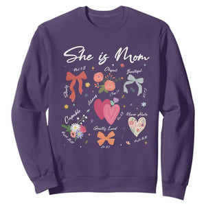 Mama Christian Religious Sweatshirt She Is Mom Mother's Day Jesus Flowers Bow TS11 Purple Print Your Wear