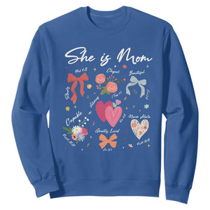 Mama Christian Religious Sweatshirt She Is Mom Mother's Day Jesus Flowers Bow TS11 Royal Blue Print Your Wear