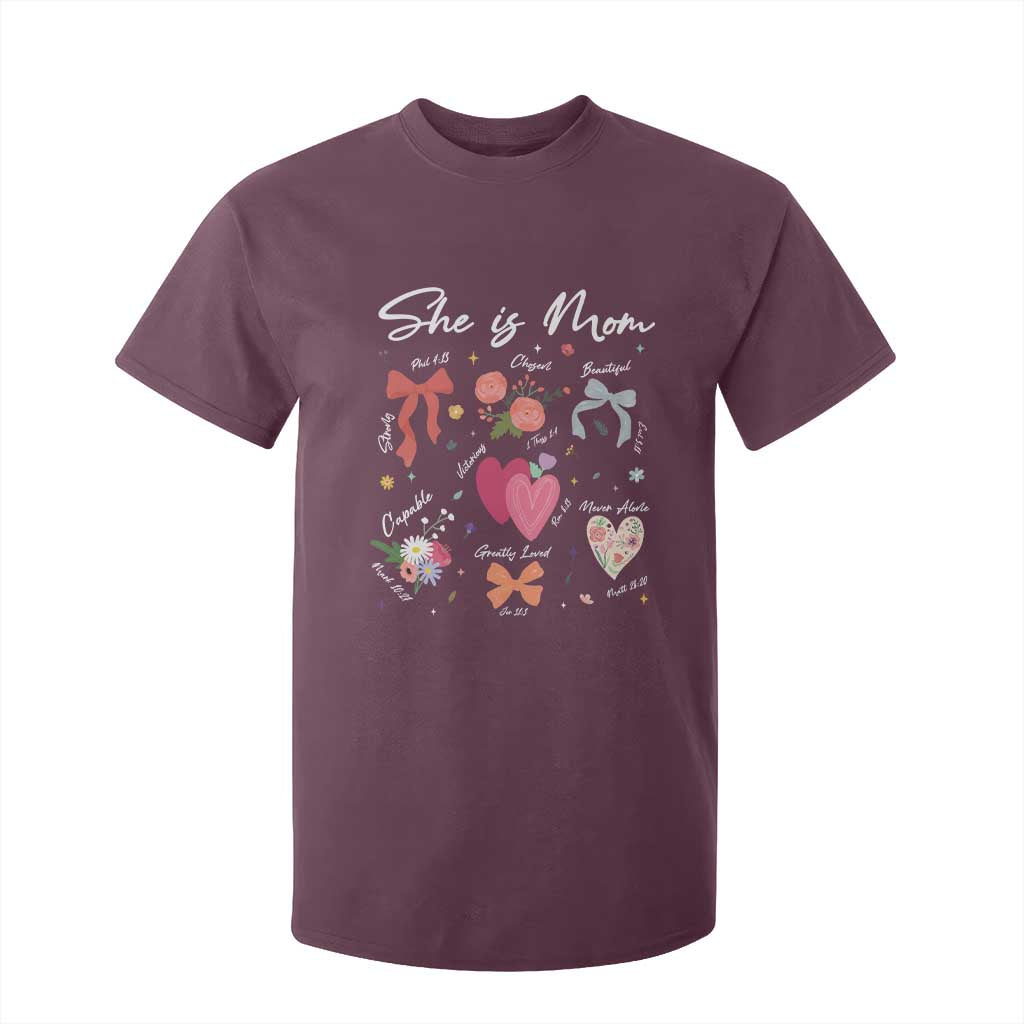 Mama Christian Religious T Shirt For Kid She Is Mom Mother's Day Jesus Flowers Bow TS11 Maroon Print Your Wear
